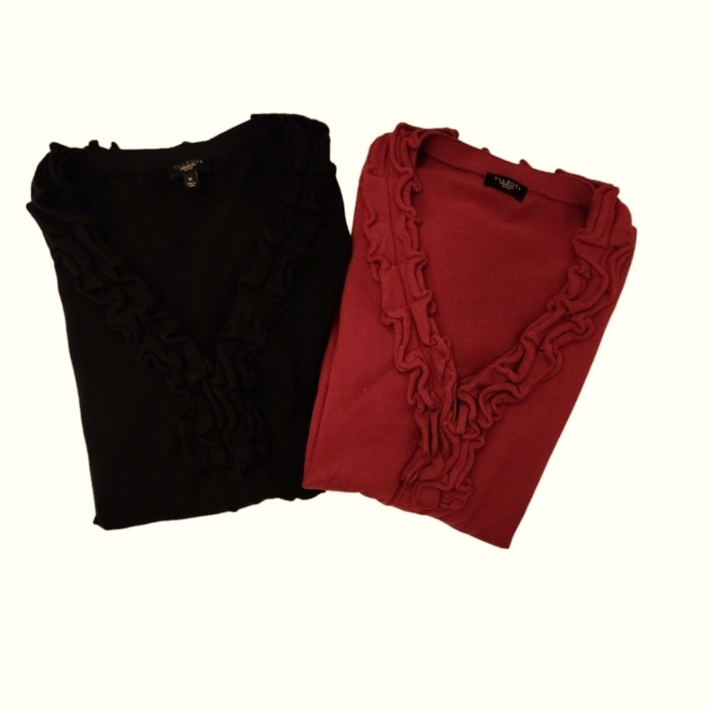 Talbots Established 1947 Bundle Red/Black Ruffled Button Front Cardigans Size MP
